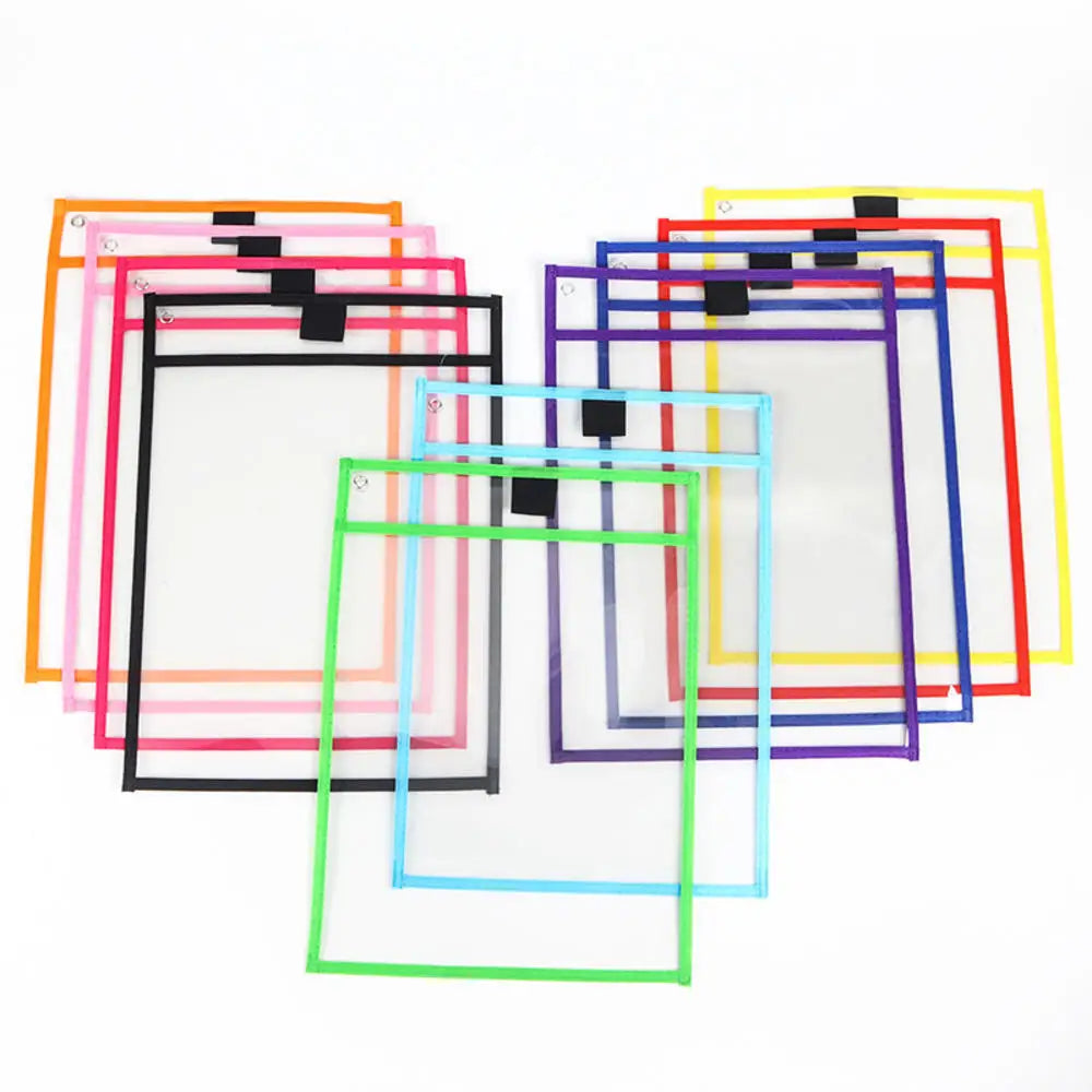 Waterproof Document Storage Pouch Reusable Dry Erasable File Bag Kids Transparent Diy Pockets Hanging File For Teaching Supplies