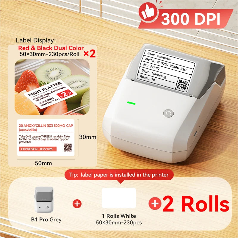 Niimbot B1 Pro Label Printer 300 DPI High-definition Red Black Color Printing Self-adhesive Photo Printing for Business Home