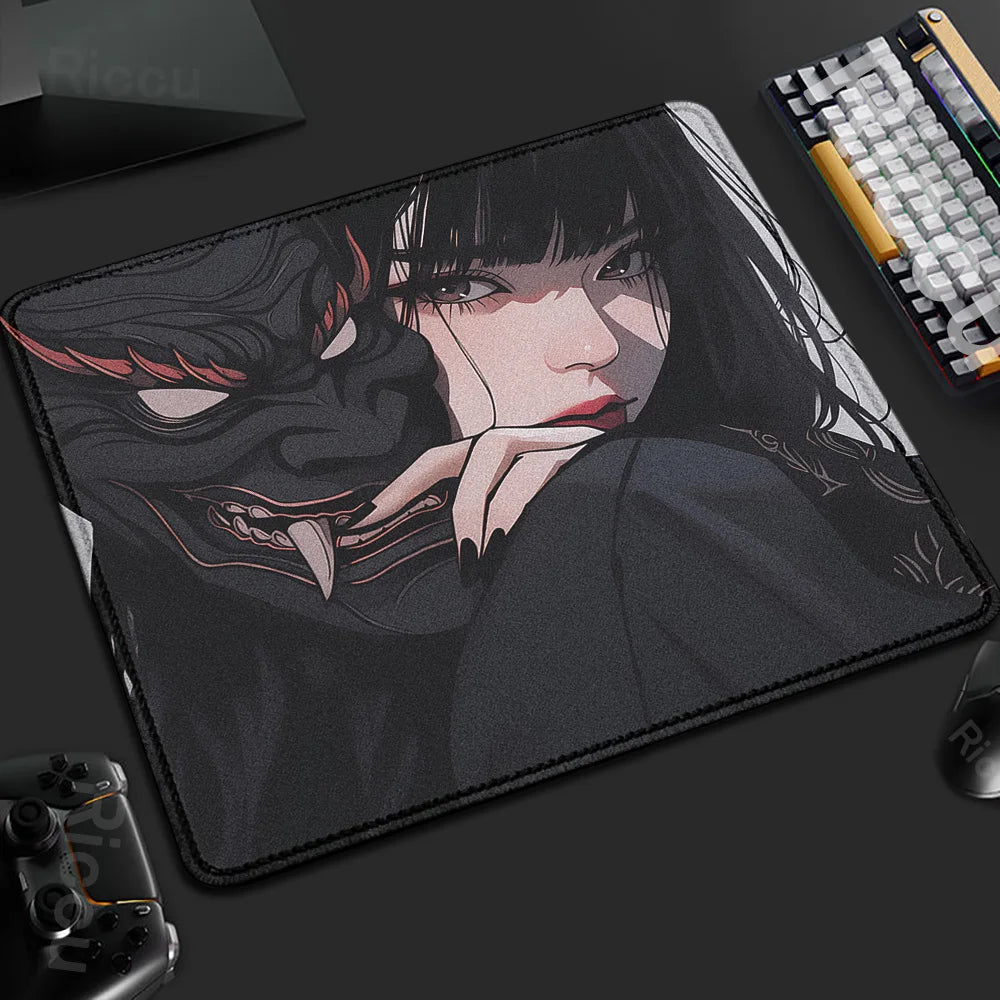 45x40CM Non-slip Mousepad Mask Girl Speed Table Pad E-Sports Keyboard Oni Mice Mat Game Professional Premium Suture Edge Deskmat
