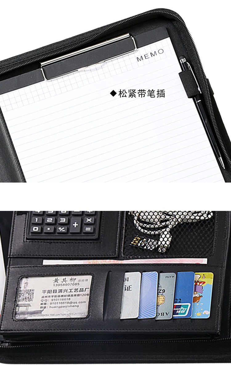 A4 Portable File Folder with Calculator Binder Organizer Manager Office Document Pad Briefcase PU Leather Padfolio Bag Customize