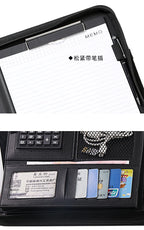 A4 Portable File Folder with Calculator Binder Organizer Manager Office Document Pad Briefcase PU Leather Padfolio Bag Customize