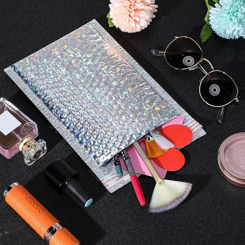 Laser Rainbow100Pcs Holographic Mailer Mailing Envelope Waterproof Courier Bag Padded Bubble Envelope Packaging Bag for Shipping