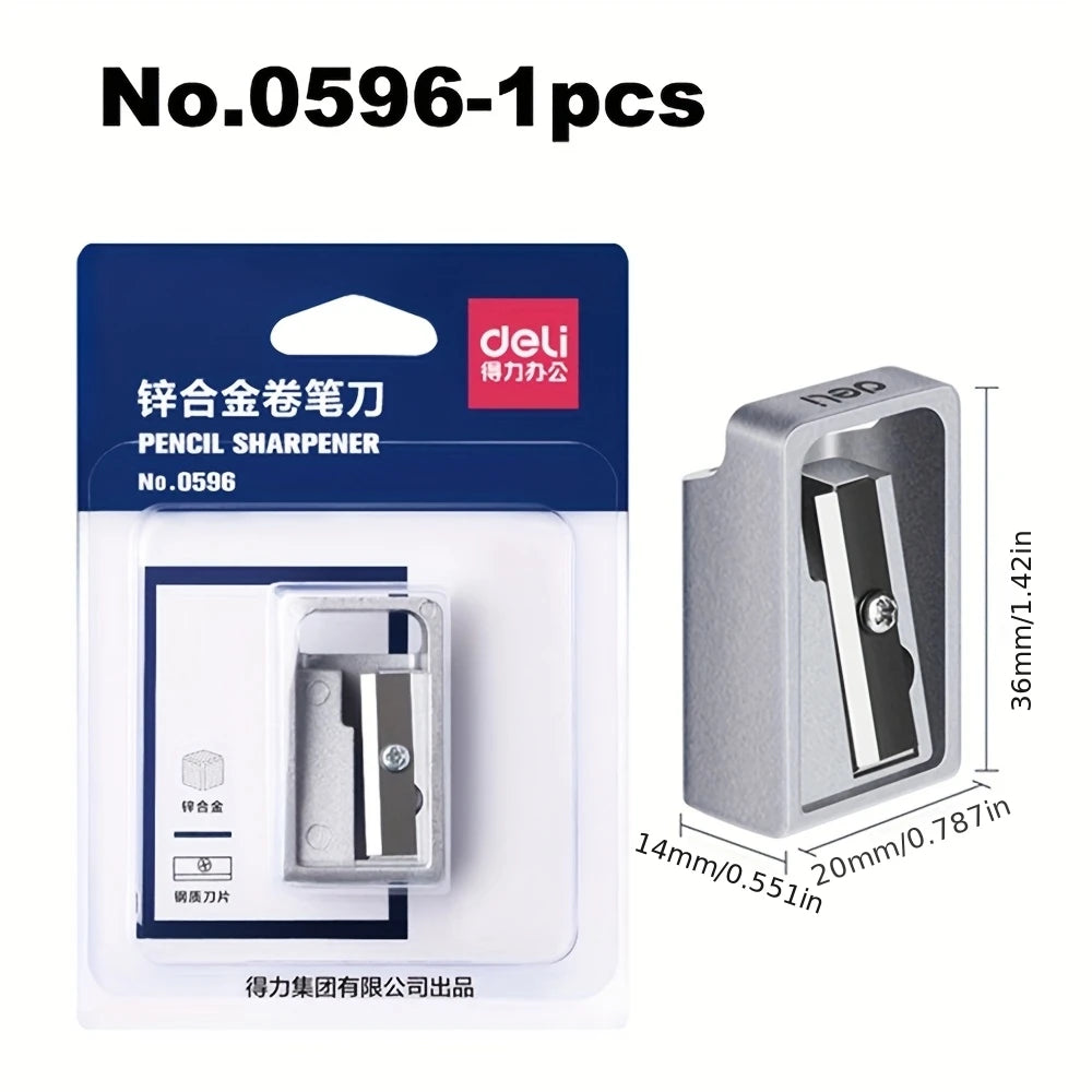 1/2Pcs Deli Zinc Alloy Pencil Sharpener Silver Metal Sharpener School Office Sharpener Stationery Supplies