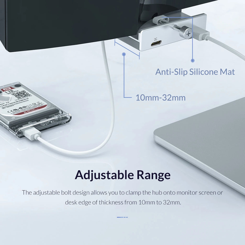 6-IN-1 Black Clip Dock 5Gbps USB 3.0 HUB Aluminum Alloy External Multi USB Splitter Adapter for Laptop Desktop with TF Card Slot