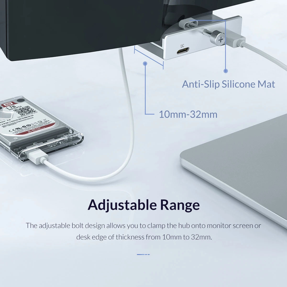 6-IN-1 Black Clip Dock 5Gbps USB 3.0 HUB Aluminum Alloy External Multi USB Splitter Adapter for Laptop Desktop with TF Card Slot