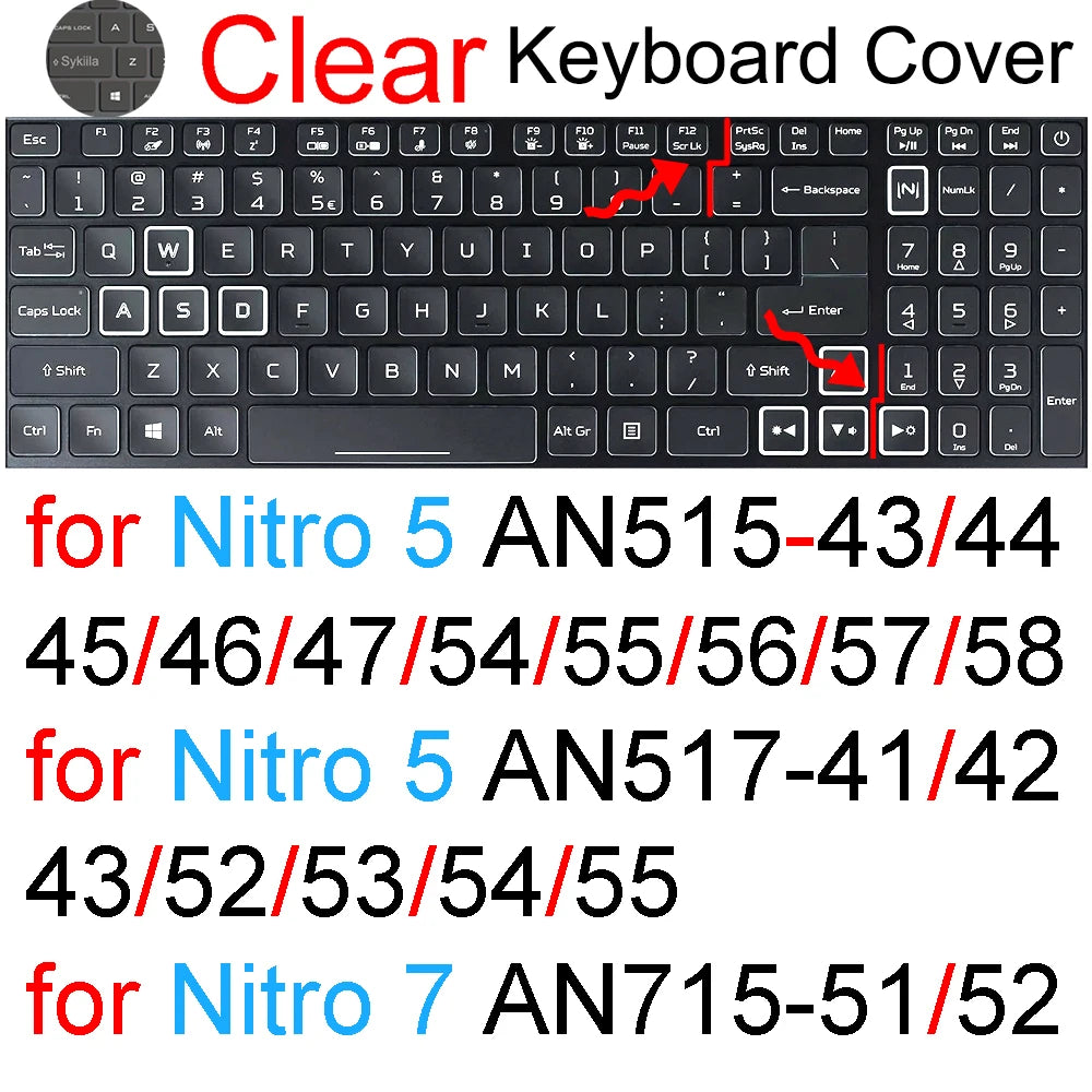 Keyboard Cover for Acer Nitro 16 16S 15 17 5 Spin 7 AN515 AN517 AN715 V AN16 AN14 ANV15 AN18 ANV16 Silicone Protector Skin Case