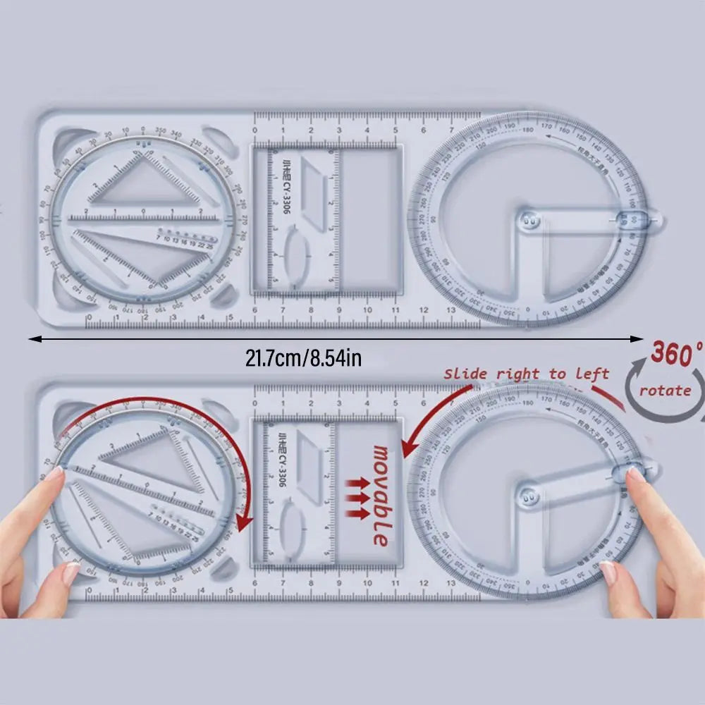 Rotary Multi-function Geometric Drawing Ruler Protractor Learning Measuring Tool Creative Stationery Gift School Office Supplies