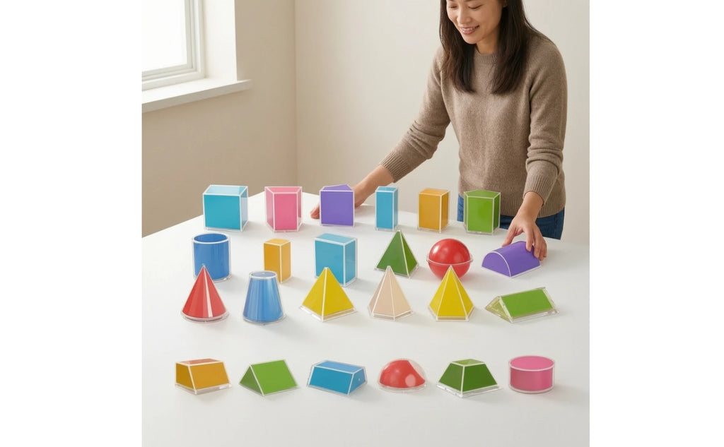 24 Pieces Geometry Teaching Model Kit Transparent Geometric Shapes with Storage Box Geometry Manipulatives Clear for Teachers