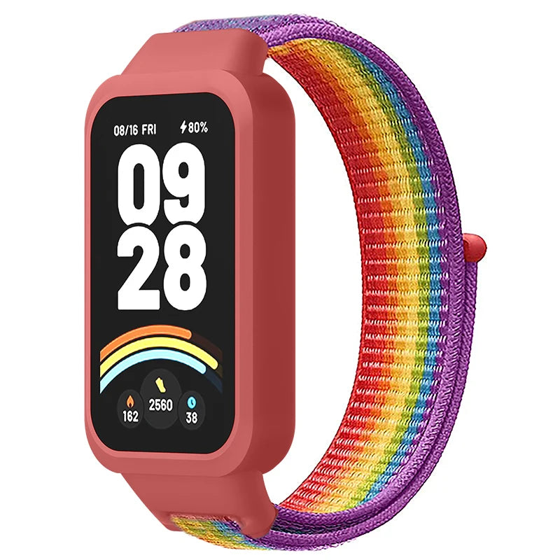 Strap+PC Case for Xiaomi mi band 9 active accessories sports Nyon bracelet correa+Protective Bumper shell Cover for Redmi band 3