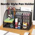 7 Compartment Metal Mesh Desktop Organizer with Drawer Pen Pencil Holder Stationery Storage for Home Office School Students Dorm