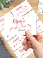 50pcs Watercolor Pink Blue Bowk Thank You Cards,Business Retail Customer Gift Wrapping Cards,Back Blank Note Greeting Small Card