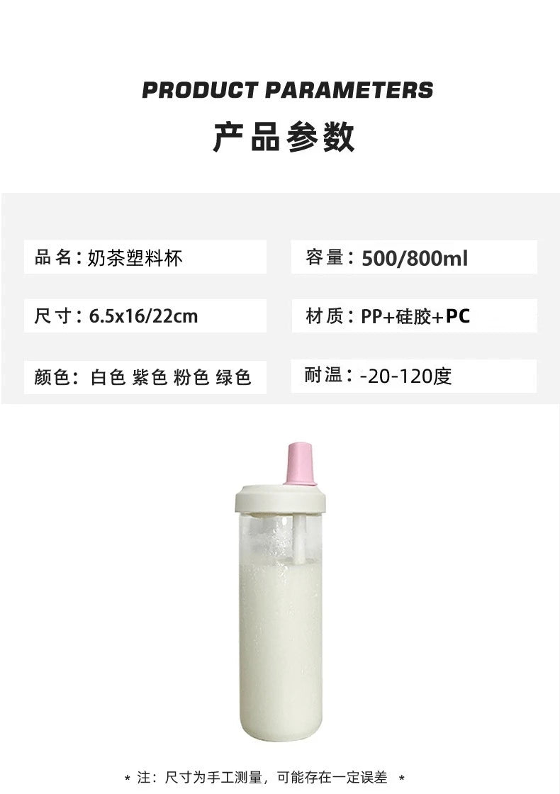 500/800ML Large-capacity Straw Cup, Food-grade Transparent PP Material,Portable Ins Style Water Cup, Juice Milk Tea Cup
