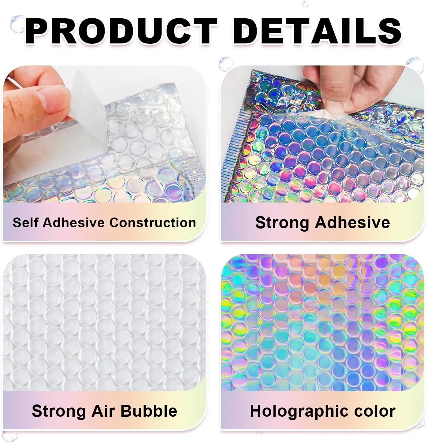 30 Pcs Holographic Bubble Mailers Waterproof Self Seal Adhesive Foil Glitter Glamour Shipping Bags for Mailing Supplies