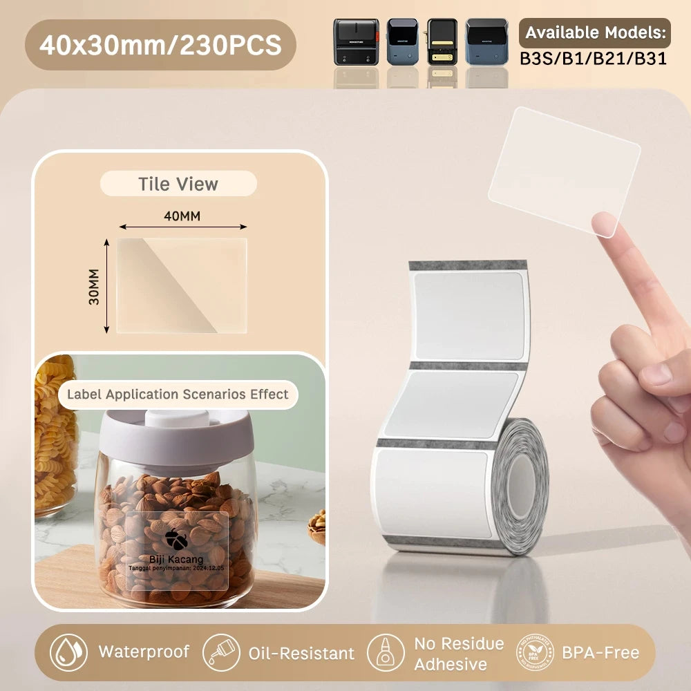 NIIMBOT B21/B203/B3S Label Machine Printing Paper Self Adhesive Label Waterproof Oil Resistant Tear Resistant Label