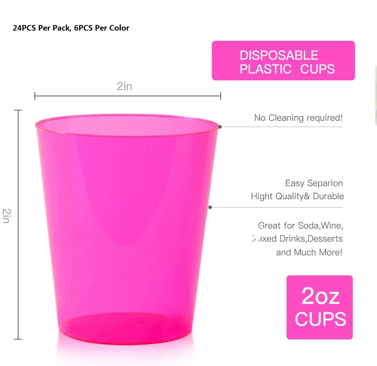 100Pcs Plastic Shot Glasses 2oz Disposable Clear Hard Plastic Cups(Multicolor) jello cups for party iridescent party supplies