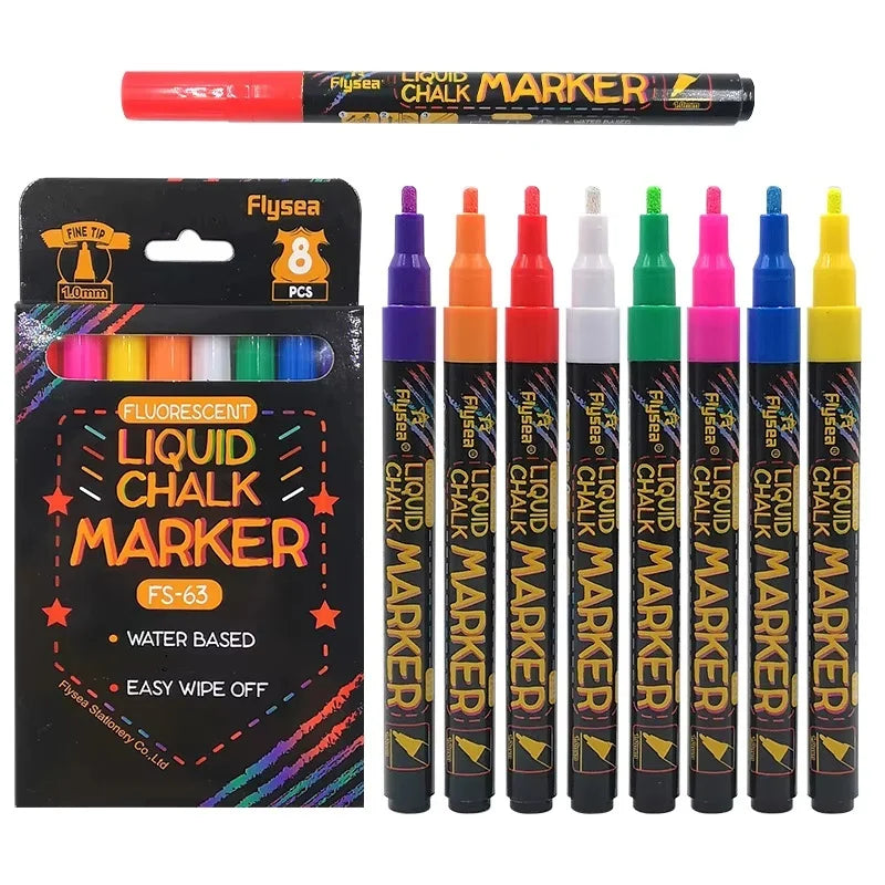 8 pcs Liquid Chalk Markers-Washable & Wet Erase Chalk Maker Pens For Blackboard Whiteboard Light Bulb Glass Window Graffiti Art