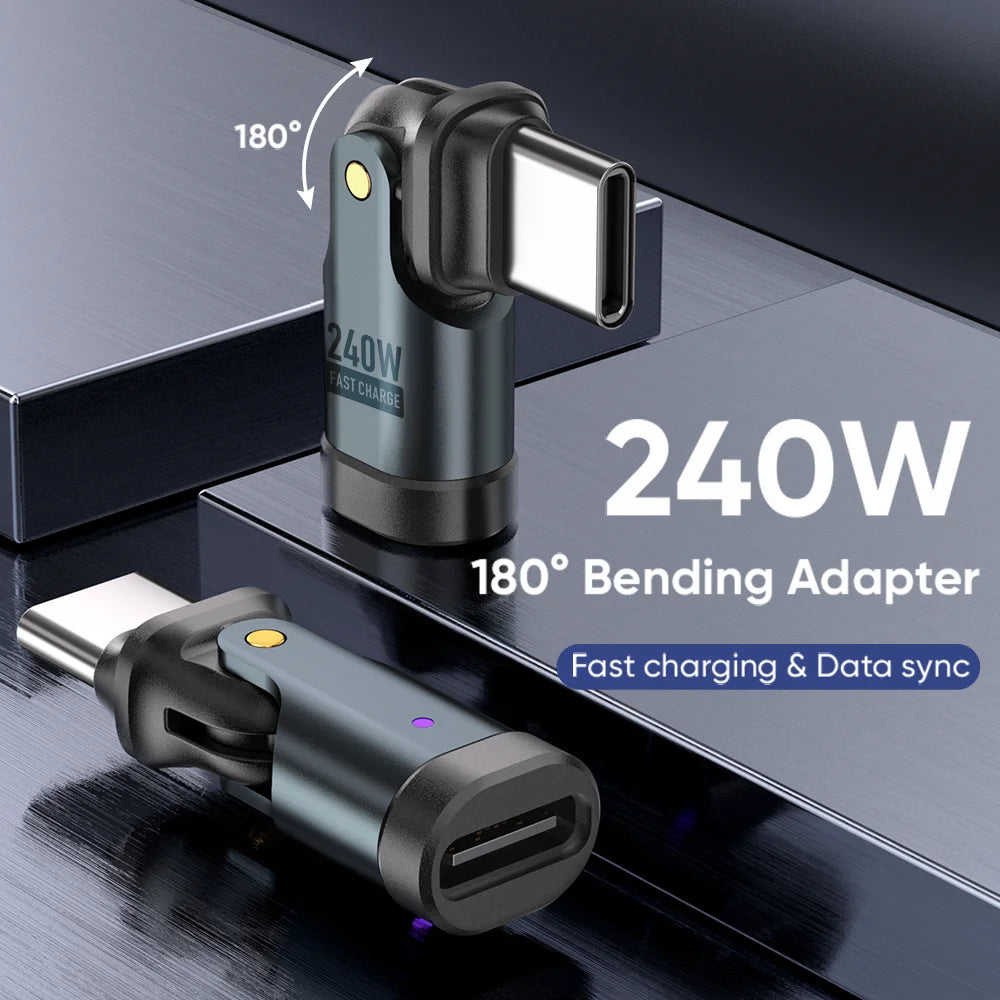 NNBILI 180 Rotation PD240W USB3.1 USBC to Type C OTG Adapter 5A Fast Charge Cable Converter for iPhone 16 MacBook Samsung Xiaomi