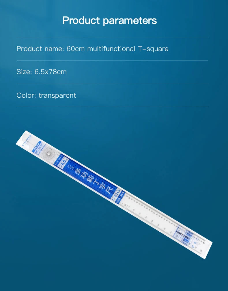 Dual-Sided T Square Ruler Clear Transparent Measurements Straight Ruler 60cm Durable Marking Ruler Tool for Drafting Woodworking