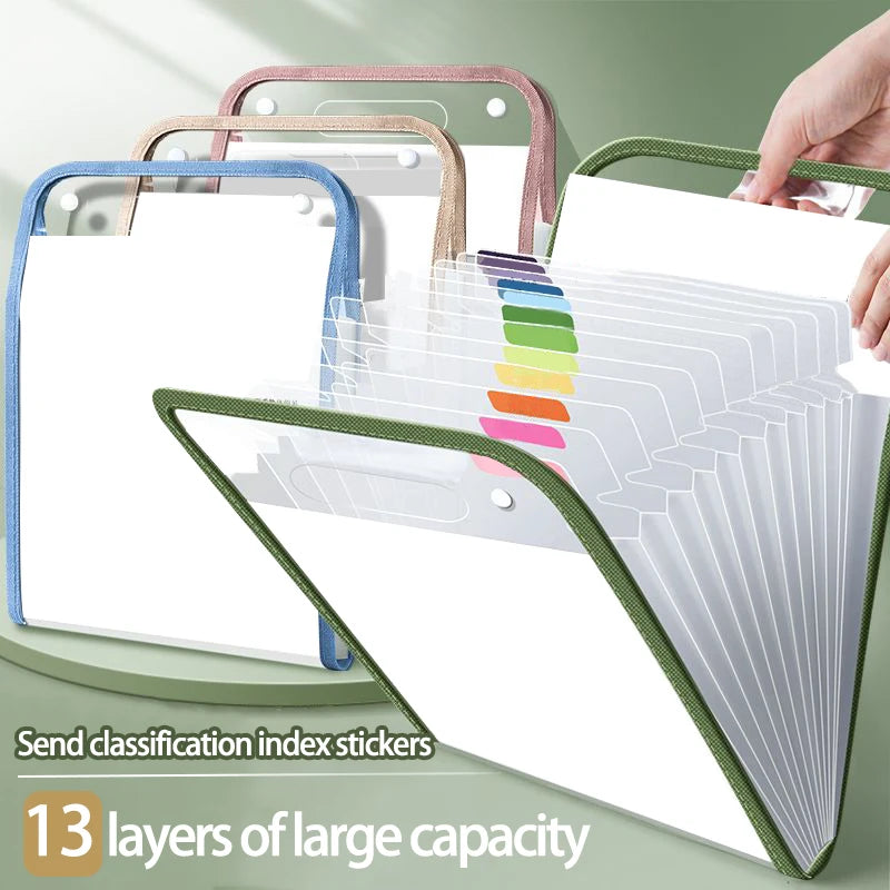 1PC A4 Size Portable Vertical Organizer Bag - 13-Pocket Accordion Folders Plastic Expanding File for Student Test Paper