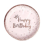 New Rose Gold Birthday Party Paper Tableware Disposable Set,Come with Dining Plate,Napkin Cup and Straw Party Supplies Tableware