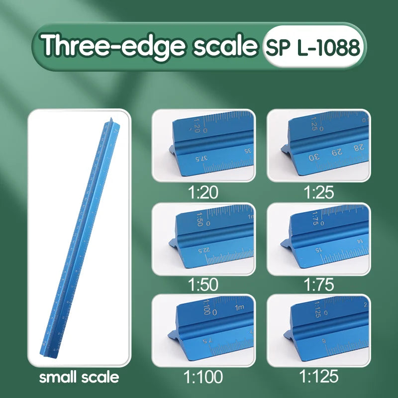 Space Ball 30cm Triangular Scale Ruler Metal Straight Ruler Metric Architect Engineer Accurate Drafting Measure Tool