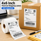 350 Labels Per Roll 100x150mm 4x6in Direct Thermal Self-Adhesive Shipping Labels, Industrial Mailing Address Stickers for Commer