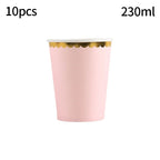 10pcs/set Disposable Birthday Tableware Cup Paper Plate Straws Birthday Party Wedding Decoration Kids Baby Shower Party Supplies