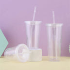 1pc  Transparent and minimalist water cup with straw, reusable, used for DIY smoothie cups for coffee, milk, and beverages