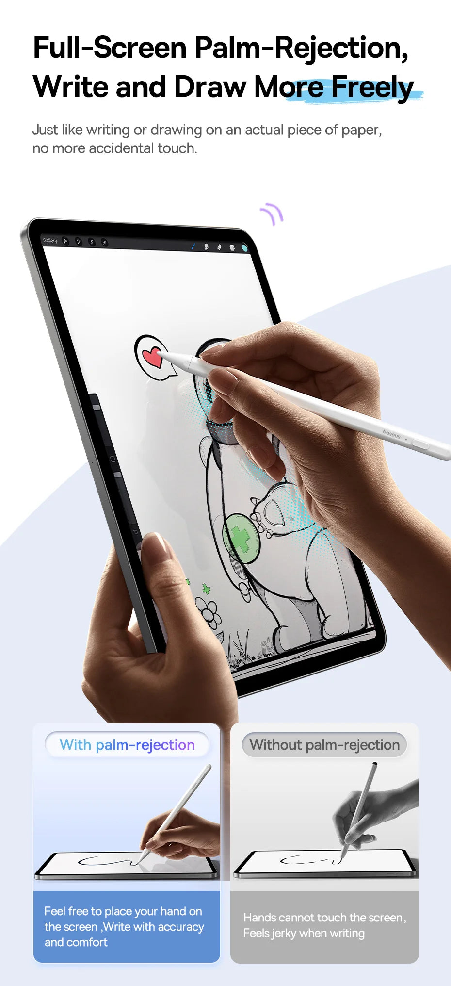 Baseus Stylus Lite with LED for Apple Pencil iPad Palm Rejection Magnetic Design Touch Pen for Tablet for iPad Pro 2018-2023