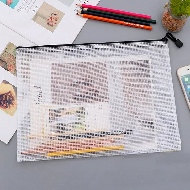3/5PCS Stationery Storage Bag Folder File Mesh Zipper Pouch A3 A4 A5 A6 Document Bag Zip File Folders School Office Supplies