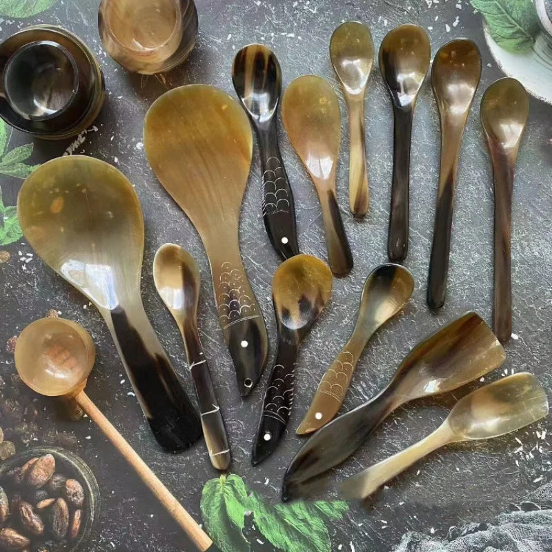 14-21cm Kitchen Water Buffalo Horn Spoon Exquisite Western Cuisine Spoon Creative Dessert Spoon Long Handled Spoon Horn Products