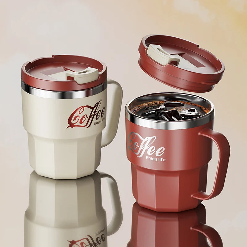 400ml Double Wall Insulated Coffee Mug 304 Stainless Steel Coffee Cup With Lid And Handle Reusable Water Cup
