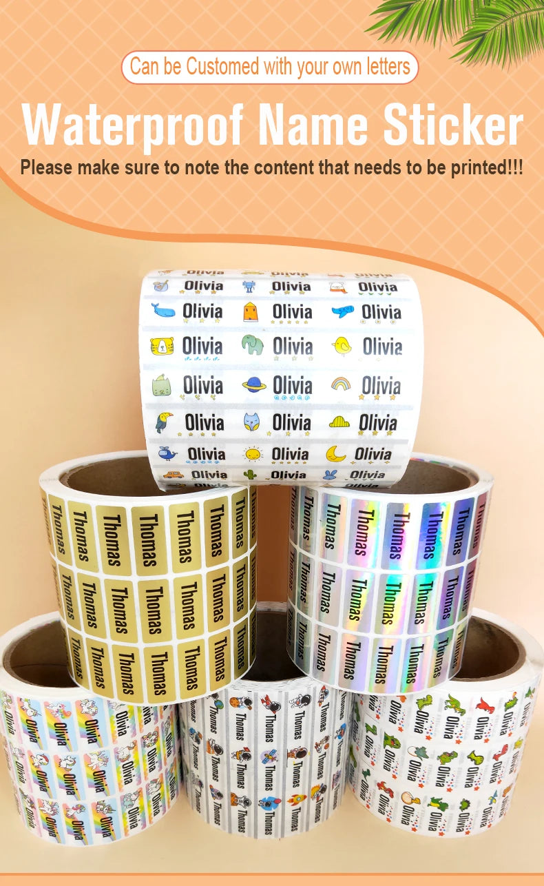 Custom Waterproof Name Tag Sticker Kawaii Rainbow Stickers Decals Personalized First Name Label for Children School Stationery