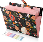 Expanding File Folder with 5 Pockets Floral Accordion Organizer for Important Documents Receipts Portable School Office Supplies Black