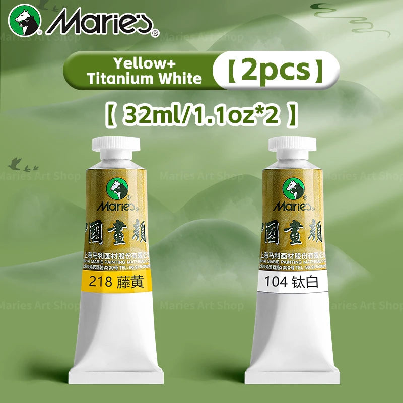 Marie's Chinese Painting Pigment Set,2pcs 32ml/1.13oz Tube,Watercolor Sumi Paint Kit for Drawing,Writing,Ink,Landscape for Adult