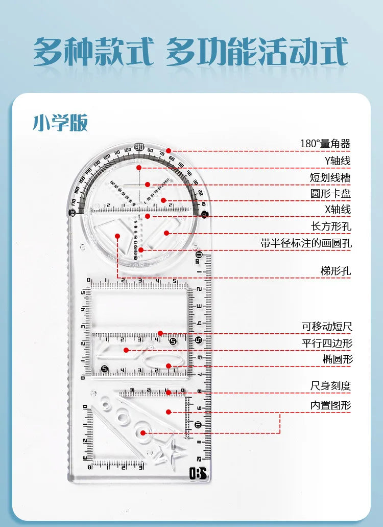 Multi -function Ruler Set Drawing Geometry Protractor Spirograph Ruler Students Mathematics Drafting Tools
