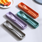 3In1 Wheat Straw Dinnerware Set Portable Reusable Cutlery Sets Knife Fork Spoon Chopsticks Travel Utensil Box Camping Tableware
