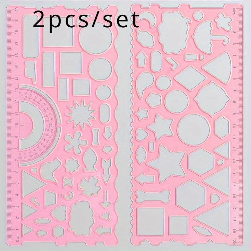 2pcs/set Multifunctional Geometric Ruler for Drawing and Crafting - Flower, Semicircle, and Geometric Patterns - Fun
