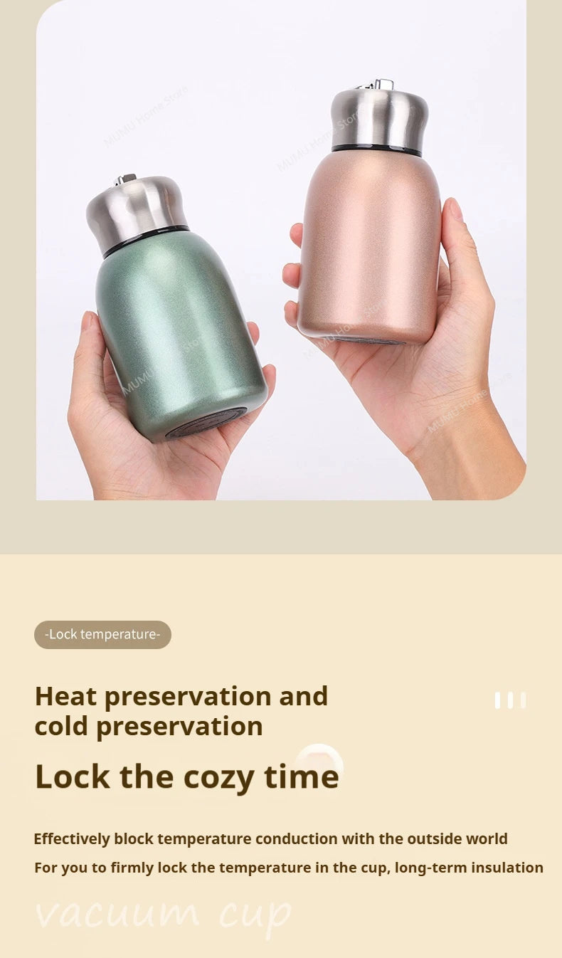 300ML Stainless Steel Vacuum Flask with Lifting Ring Mini Thermos Cup Car Insulated Cup Portable Travel Water Bottle Coffee Mug