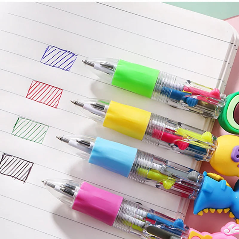 Cute Mini 4-Color Ballpoint Pens (10-Pack/20-Pack), Cartoon-Themed Diary Pens, 4-Color Retractable Ballpoint Pens, Stationery