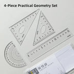 DELI Transparent Geometry Set 4 PCS Math Drawing Tools with Ruler Protractor Triangle Easy Read Measurement for Students School