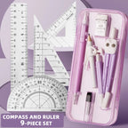 Compasses and Rulers 9-piece Set Kawaii Triangle Ruler Ruler Student Set Ruler Multi-functional Mathematical Drawing Compass Set