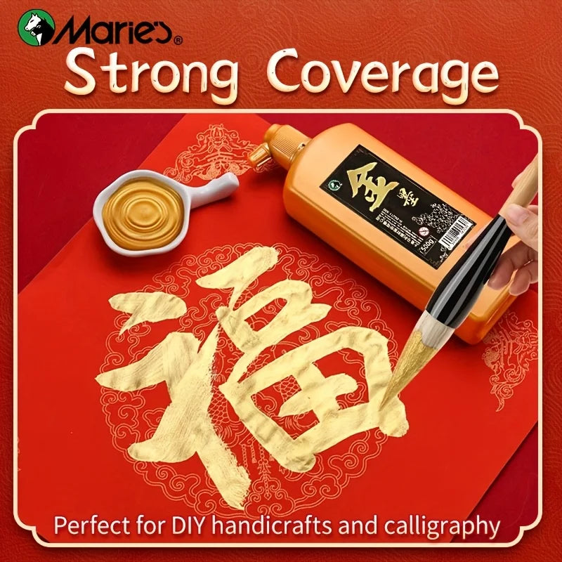 Marie's 100g Golden Sumi Ink,Liquid Golden Carbon Ink for Chinese Calligraphy,Artwork Practice,Painting,Perfect Gift for Adults