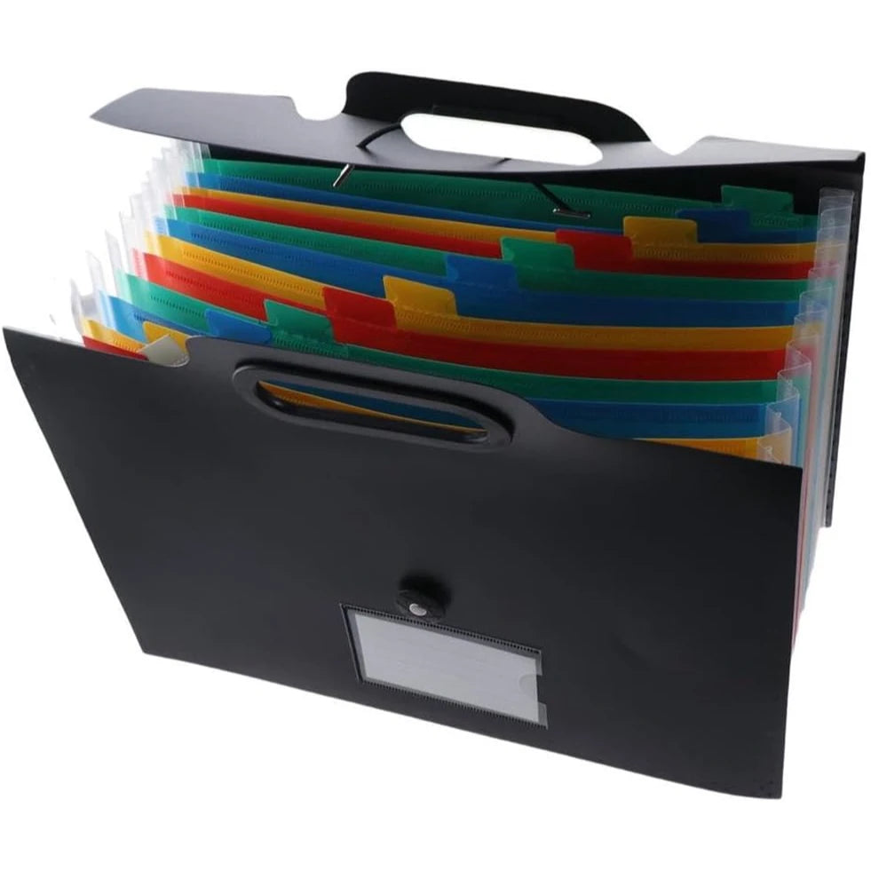 1 Piece 13 Flap Pocket Pants Expandable Folder With Handle, A4 Size Black And White Portable Accordion Folder