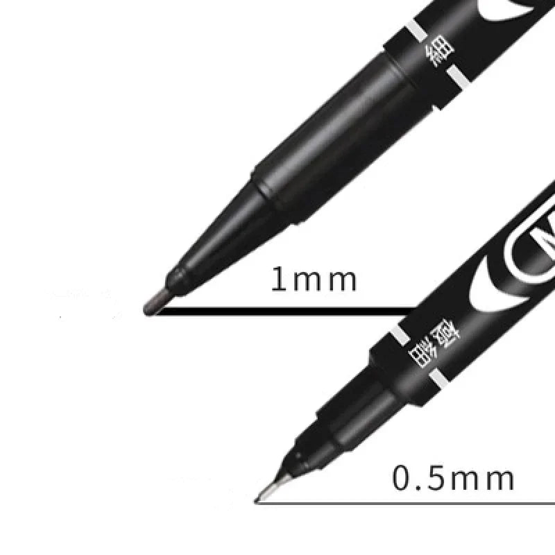 9Pcs/Set Twin Tip Permanent Art Marker Pen Double Headed Oily Waterproof Ink Black Blue Red 0.5mm 1mm Drawing Logistics Glass