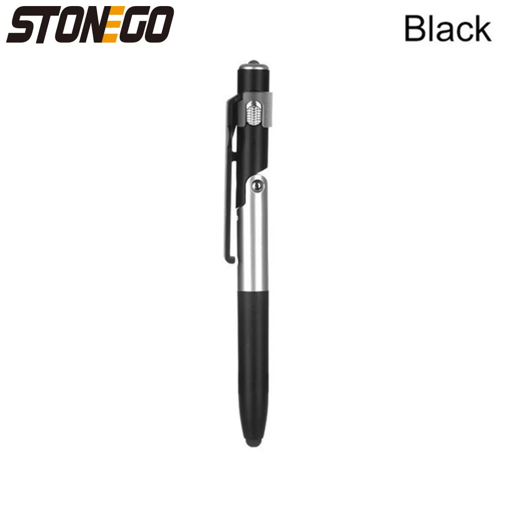 STONEGO Multifunction 4-in-1 Foldable Ballpoint Pen Stylus (Flashlight + Support) for Tablet Cellphone