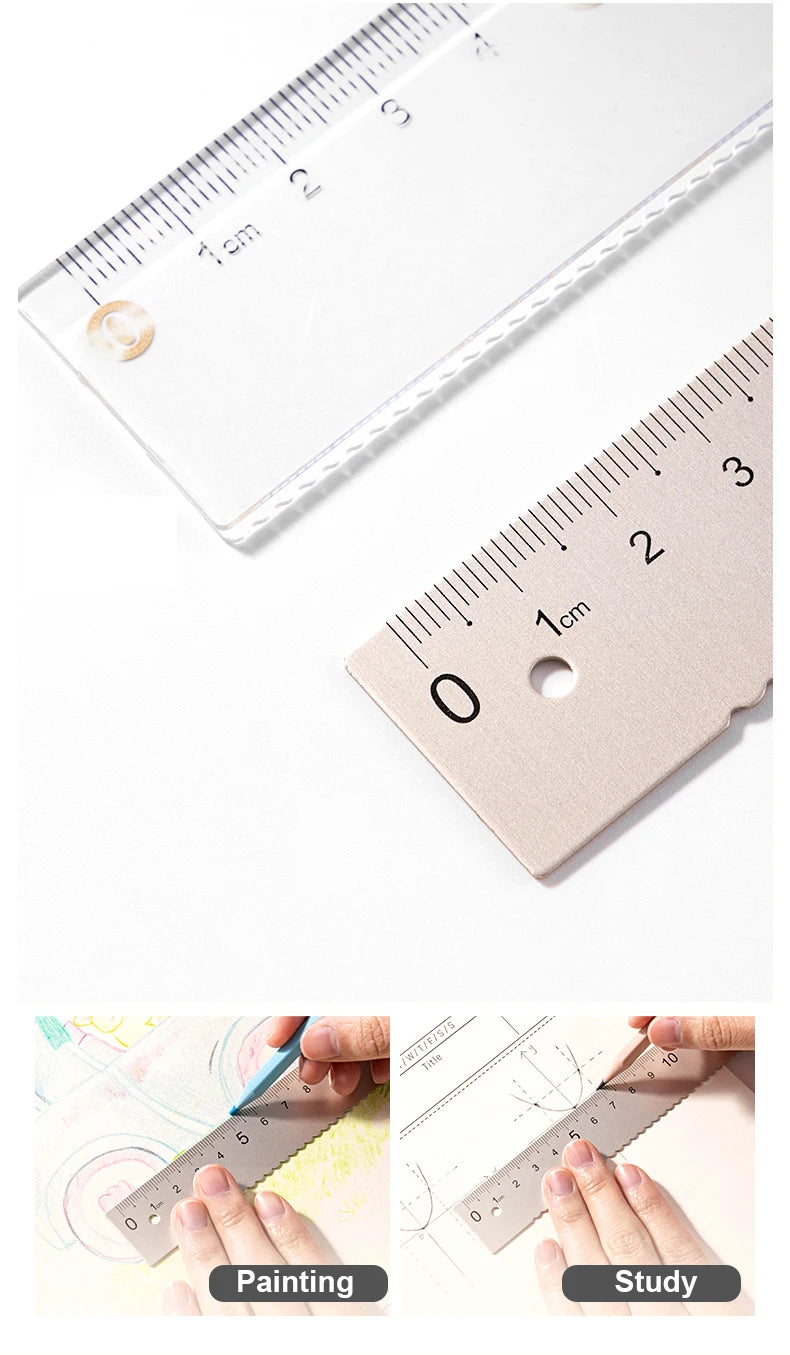 Deli 4Pcs Student Stationery Set Triangle Ruler Straight Ruler Grid Ruler Angle Measuring Tool Aluminum Alloy Material