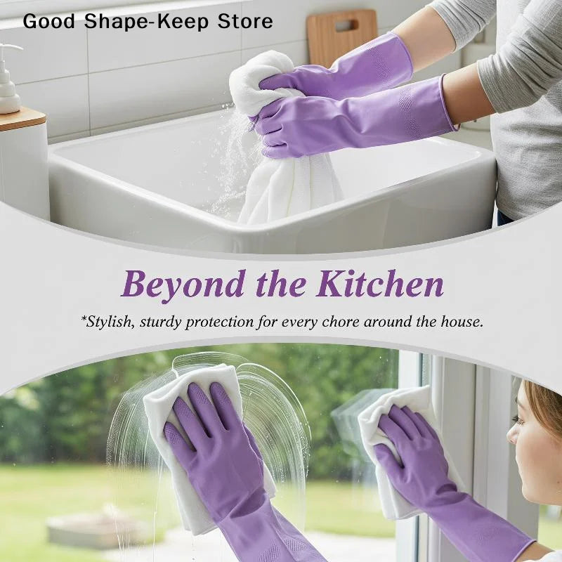 dailyWater Resistant Dish Washing Gloves 1 Pair Durable Latex Rubber Gloves Reusable for Kitchen Cleaning Laundry Gardening Use