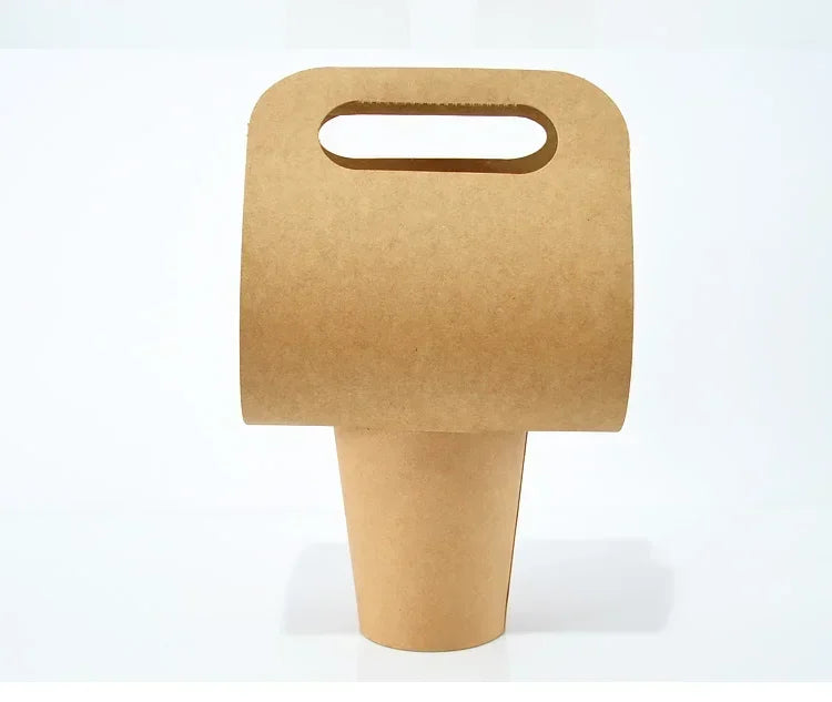 50pcs Disposable Milk Tea Handheld Cup Holder Thick Kraft Paper Takeaway Portable Package Creative Coffee Paper Cup Handle
