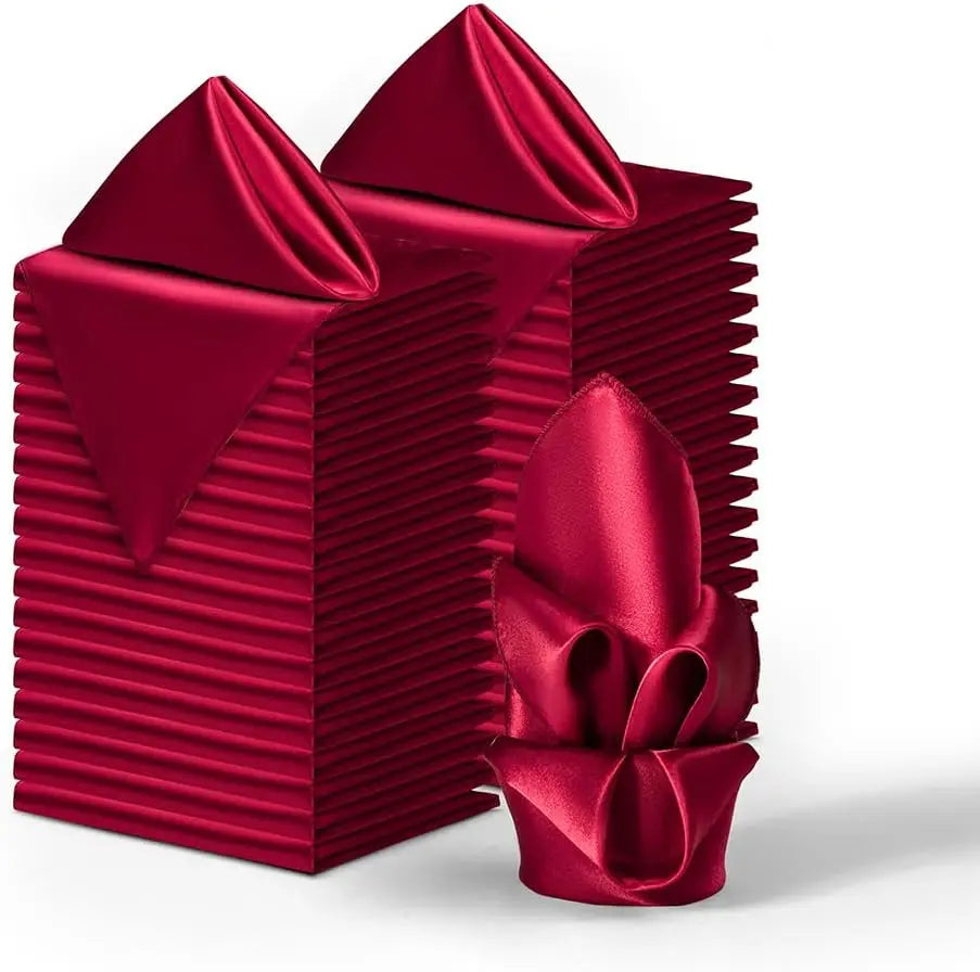 12PCS Red Satin Napkins 30x30cm, Silky Soft Smooth Washable Napkins for Restaurant, Weddings, Dinner, Party,Christmas Decoration